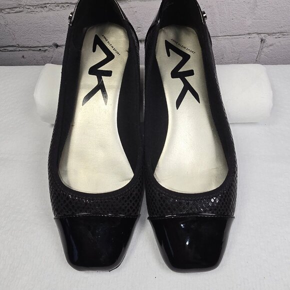 ANNE KLEIN SPORT WOMENS BLACK SQUARE TOE SLIP ON SHORT WEDGE SHOE SIZE 6 EUC - Picture 7 of 8